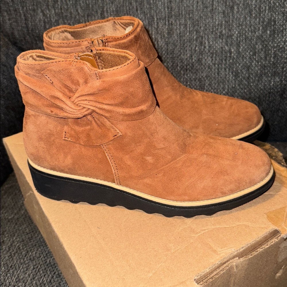 Clarks Tan Ankle Boots with Black Sole